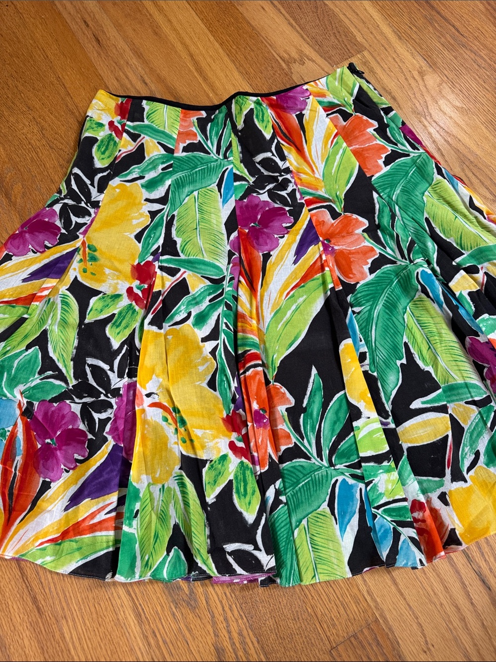Ralph Lauren Tropical Floral A-Line Skirt in Black Multi